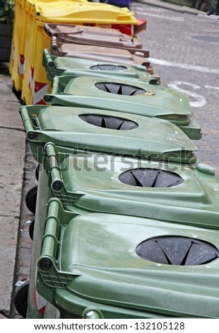 baskets and bins for separate waste collection of glass and bottles