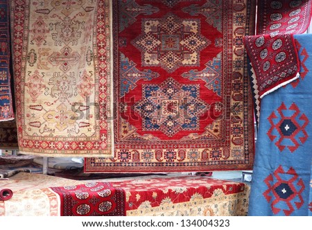 street stall with resale of ancient Persian carpets