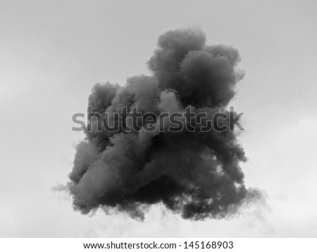 Dangerous And Dramatic Cloud Of Black Smoke After An Explosion In The Sky