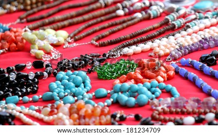jewelry and gemstone necklaces for sale at a jewelry store in Italy