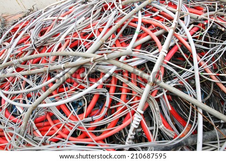 piles of scrapped electrical cables in electrical discharge