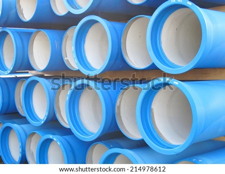 concrete blue pipes for transporting water and sewerage