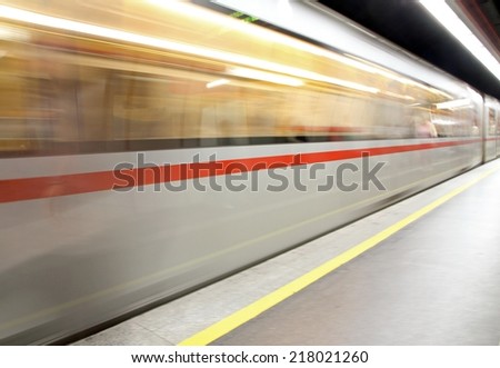 subterranean subway car arriving at the train station