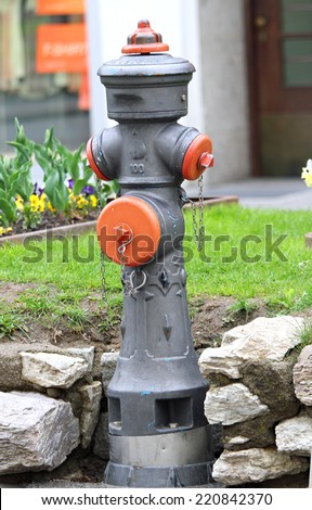 big road hydrant for attack on the fire truck fire in case of fire and emergency