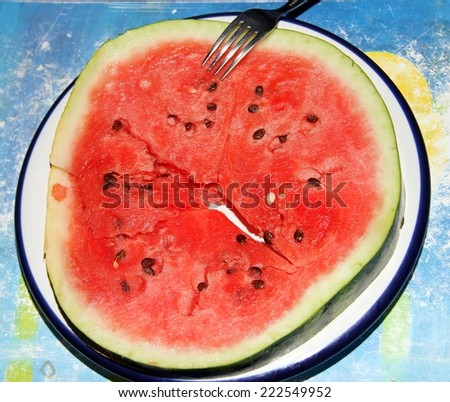sliced watermelon red circle with black seeds