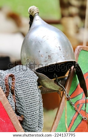ancient medieval knights helmet during the period of the middle ages