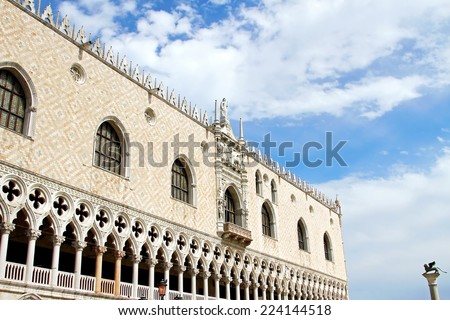 splendid Ducal Palace in Venetian-style architecture in Venice in Italy with clouds