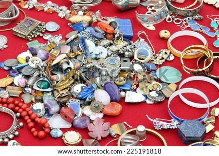 Necklaces Bracelets and precious jewels vintage at the flea market