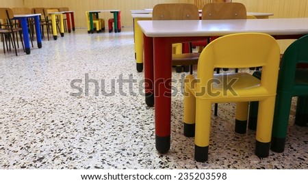Chairs of a refectory of the school canteen in the school for children