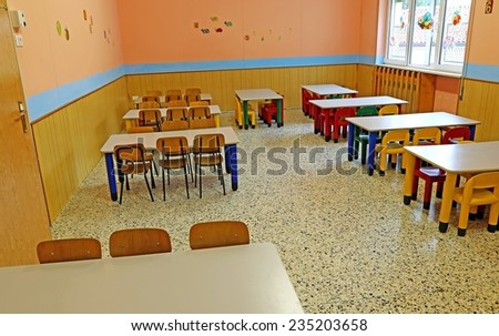 huge refectory of the school canteen before lunch break
