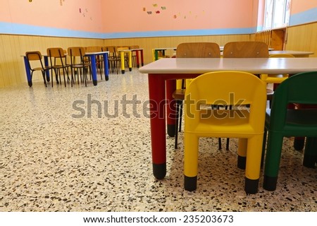 Chairs of a refectory of the school canteen in the schoo