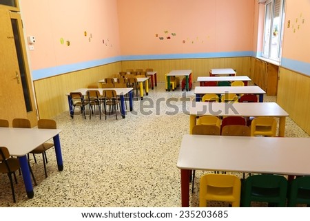 large refectory of the school canteen before lunch break