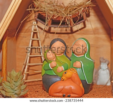 statues of the Nativity scene with Holy Family in South American style