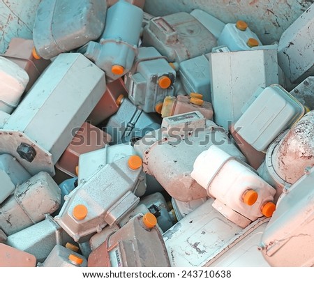 rusted gas counters in a landfill of hazardous material ready for recycling