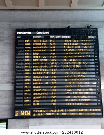 Public transport timetable at a rail station in Italy