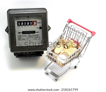 little shopping cart of European money to pay the electricity bills