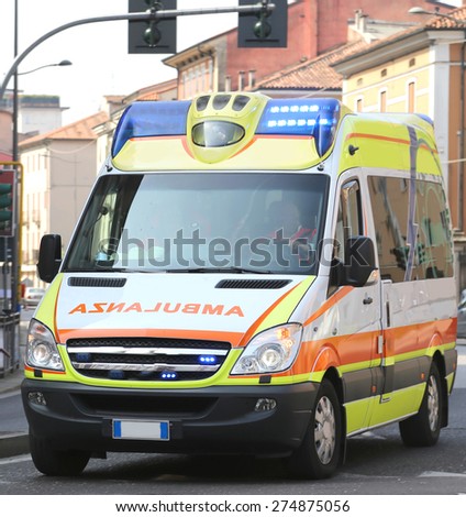 Italian ambulance runs fast during a medical emergency