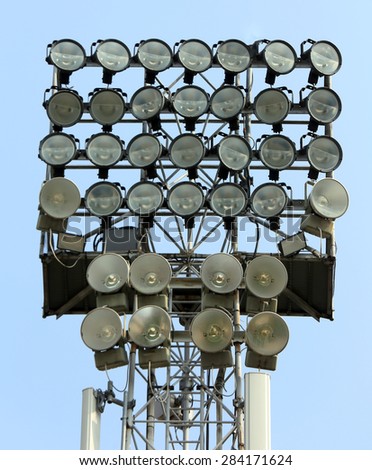 gigantic lighting tower with bright spotlights for illuminating sports facilities