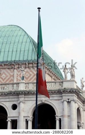 italian flag and the palladian Basilica in Vicenza europe Italy