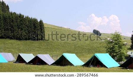 huge tents to sleep during the summer campsite of the boyscout mountain