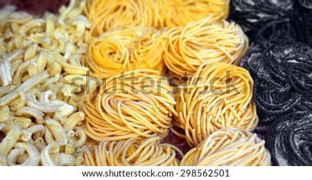 spaghetti and noodles for sale in Italian pasta shop