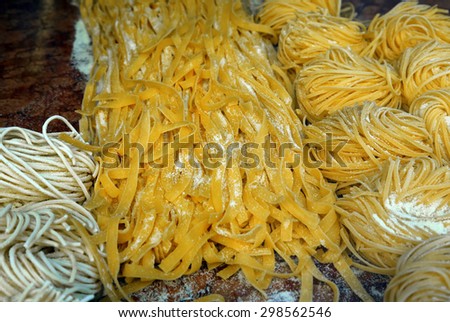 spaghetti and noodles for sale in Italian pasta shop