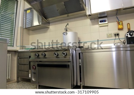large industrial kitchen for preparing food for many people