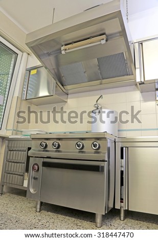 large industrial kitchen for preparing food for many people