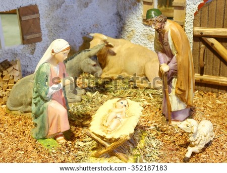 classic nativity scene with baby Jesus Mary and Joseph in the manger