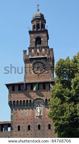 brick Tower of the castello sforzesco in Milan