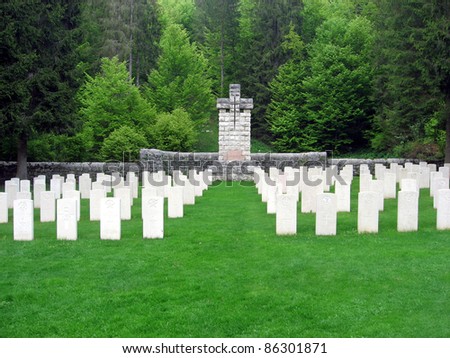 gravestones of a cemetery of soldiers killed in the First Wordl War