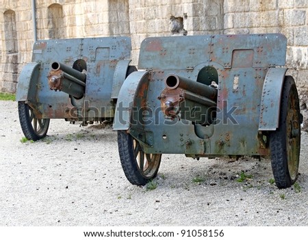 two German guns of World War I in defense of the ancient Fort