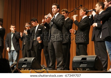 EVANSTON, ILLINOIS- NOVEMBER 13: A cappella singing group Straight No Chaser of Indiana University performs in The Best of the Midwest Concert on November 13, 2010 in Evanston, Illinois.