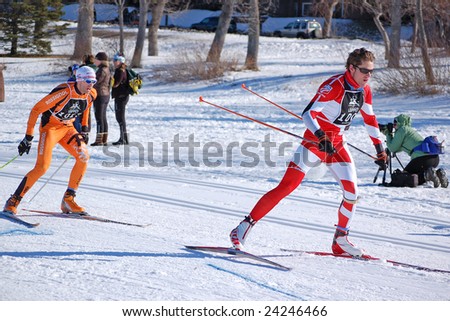 MINNEAPOLIS - FEBRUARY 1: Bjorn Batdorf and Anders Osthus, the first two finishers, competing in the City of Lakes Freestyle Loppet in Minneapolis on February 1, 2009.