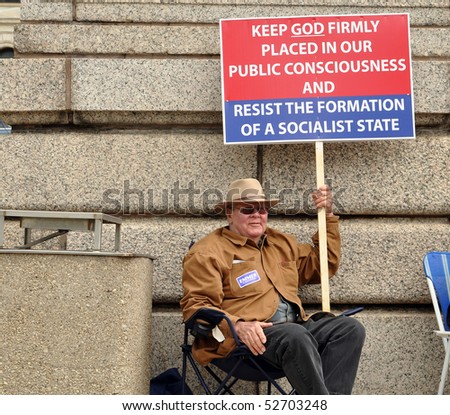 ST. PAUL - MAY 7:  A tax protester at the Tax Cut Rally, at the state capital, on May 7, 2010 in St. Paul, Minnesota.