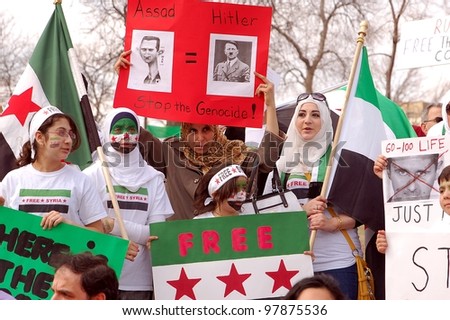 MINNEAPOLIS - MARCH 17:   Unidentified Participants at a global demonstration to mark the first year of the Syrian Revolution, on March 17, 2102 in Minneapolis.