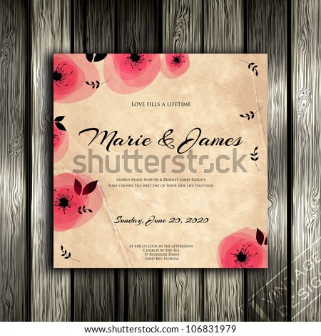Wedding Card Or Invitation With Abstract Floral Background. Greeting Card In Grunge Or Retro Style. Elegance Pattern With Flowers Roses, Floral Illustration In Vintage Style Valentine. Classic