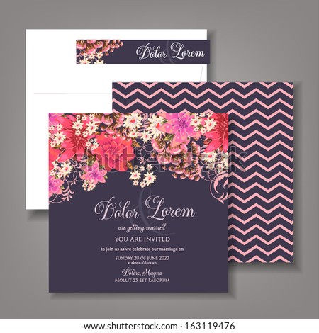 Wedding Invitation Card With Abstract Floral Background.