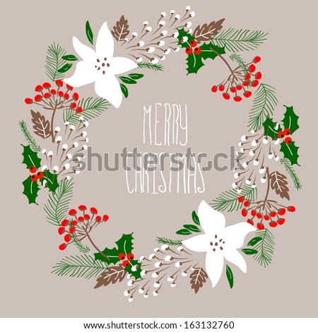 Merry Christmas And Happy New Year Card. Christmas Wreath.