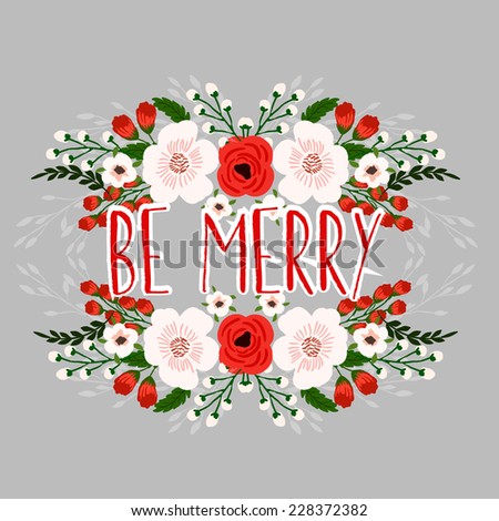 Merry Christmas and Happy New Year Card. Christmas Wreath.