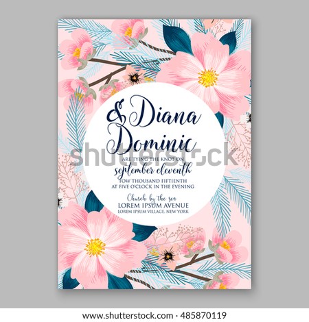 Wedding invitation or card with tropical floral background. Greeting postcard in grunge retro vector Elegance pattern with flower rose illustration vintage chrysanthemum Valentine day card Luau Aloha