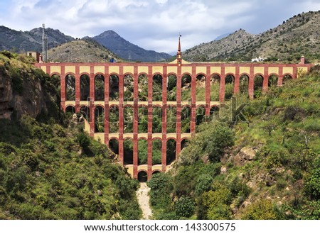 Old aqueduct named El Puente del Aguila in Nerja, Costa del Sol, Andalusia, Spain