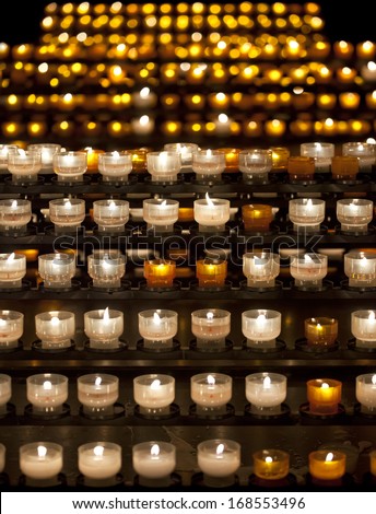 Candles in Notre Dame de Strasbourg cathedral, Alsace, France