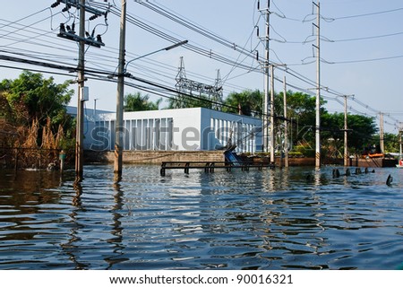 BANGKOK - NOV. 25: Factories damaged at Nava Nakorn Industrial, which is flooded for a period of 1 month on November 25, 2011 at Nava Nakorn Industrial Pathum Thani in Bangkok.