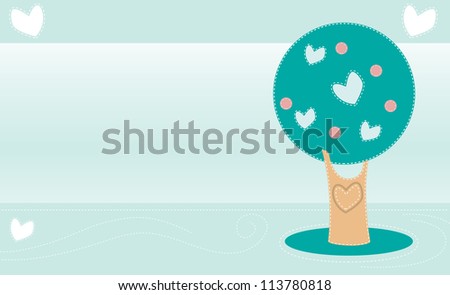 Whimsical tree of love hearts with vintage cutout lines
