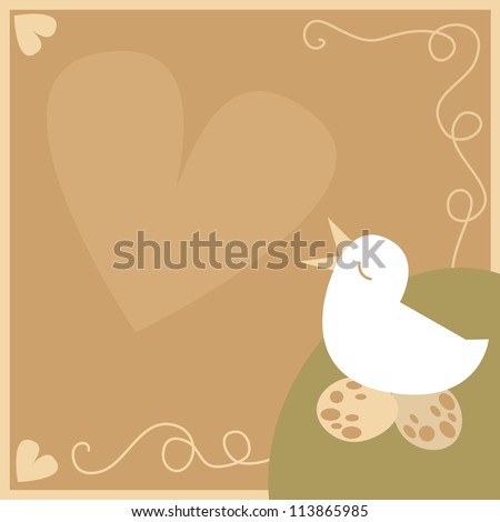 Sepia love heart chirping bird on a square with embellishment