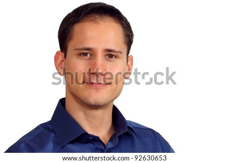 stock photo Closeup of a handsome young man in a blue shirt