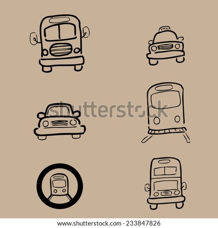 Public transportation brush line icons