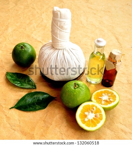 Spa supplies with orange.image of aromatherapy massage,spa.