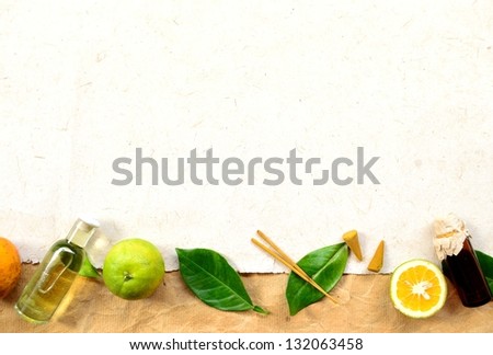 Orange and Asian spa supplies.image of Asian spa and aromatherapy.